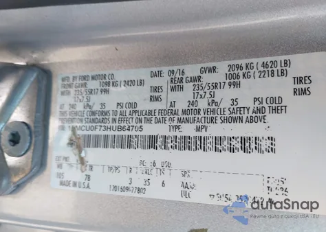 2017 Ford Escape S from USA, damaged, VIN 1FMCU0F73HUB64705